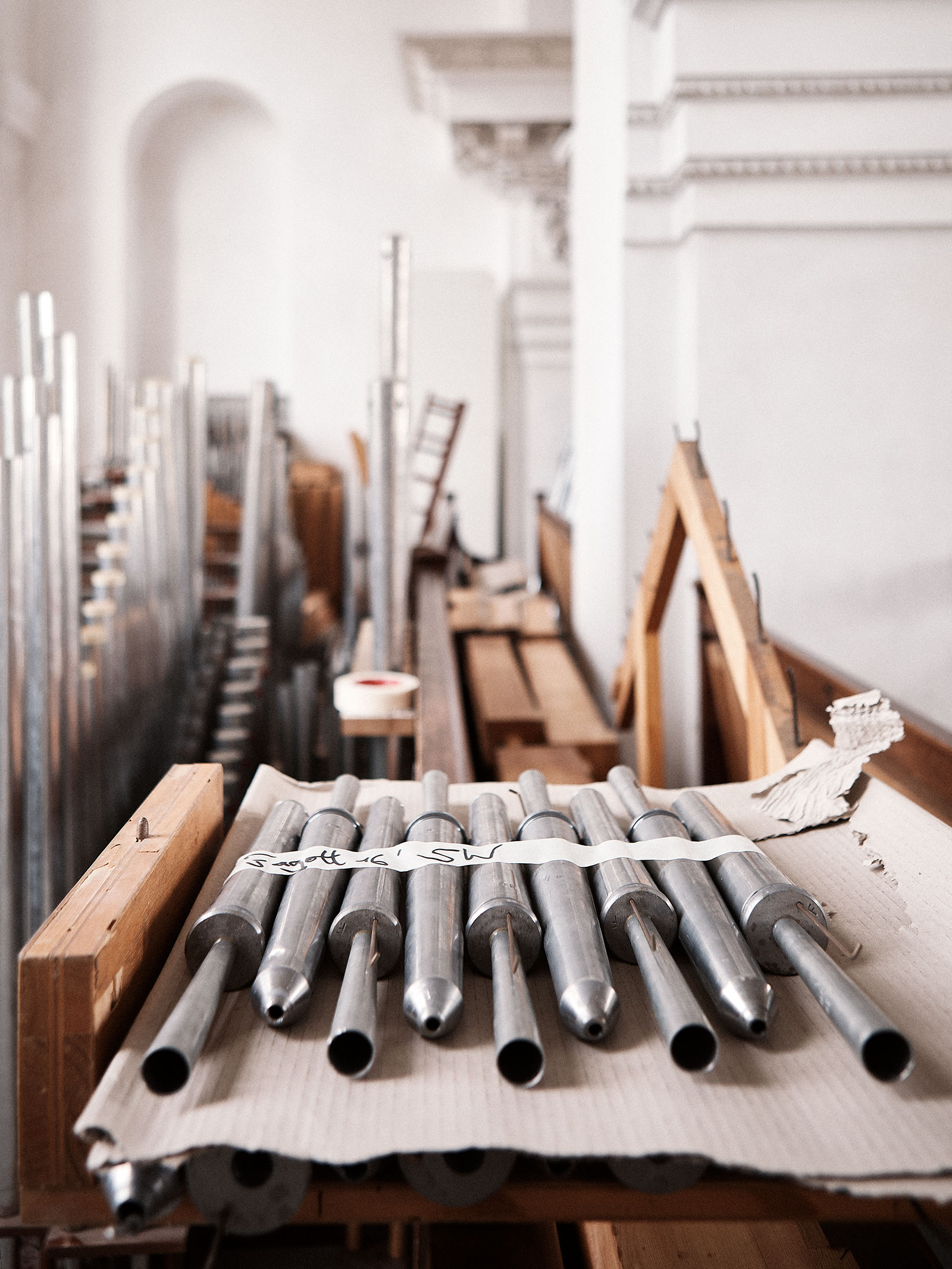 Detailaufnahme der Schlosskirchen-Orgel während der Renovierung, Friedrichshafen 2018